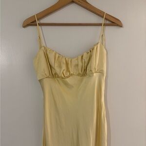 Butter Yellow Satin Spaghetti Strap Dress